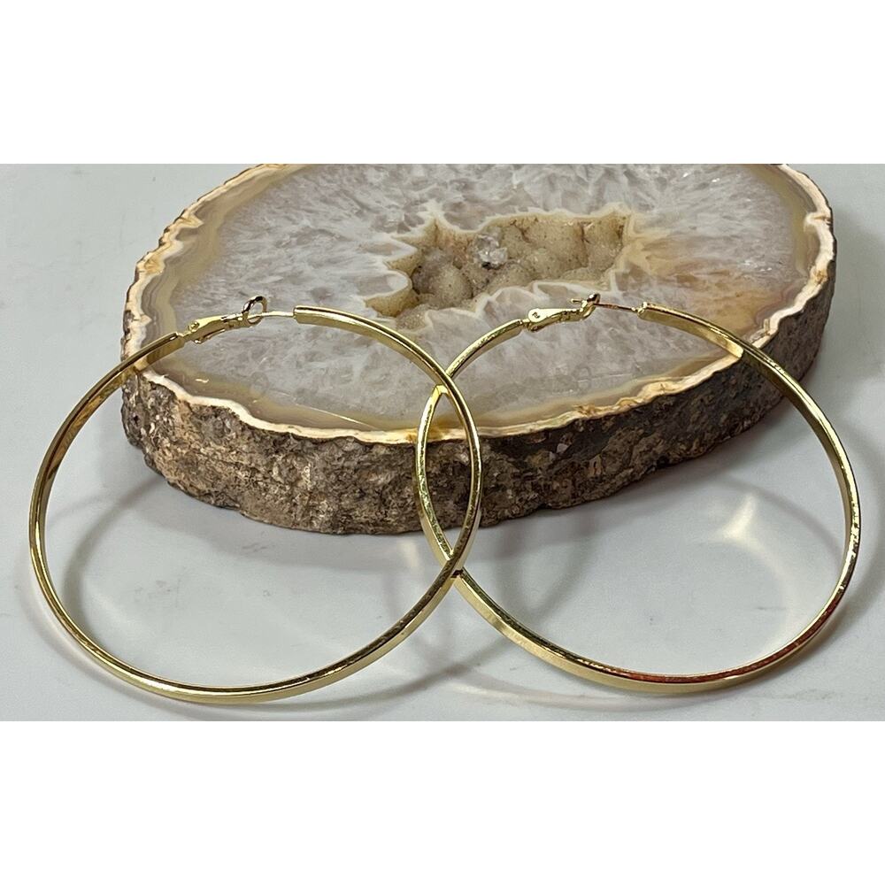 VTG 925 Sterling Silver Gold Tone Hoop Earrings 2.5” Large Flat Hoops 17.7g - Picture 7 of 13